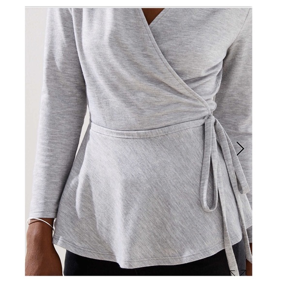 LOFT Pebble Grey Wrap Top - Picture 6 of 8